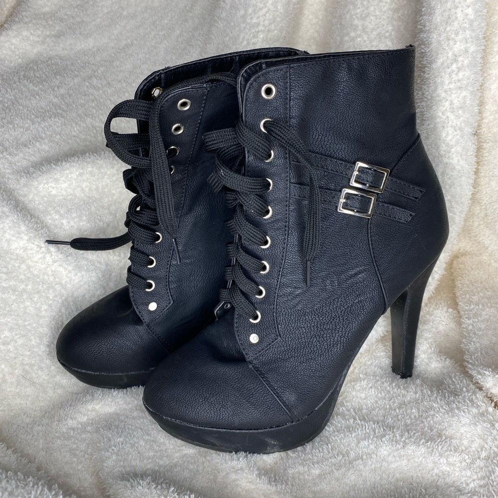 Faux Leather High Heel Boots No Brand